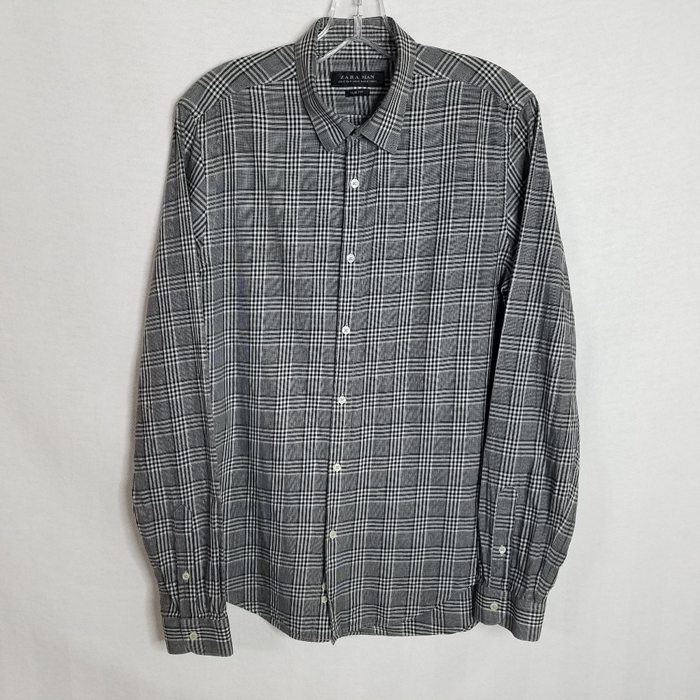 Zara Man Black Plaid Button Front Slim Fit‎ Shirt